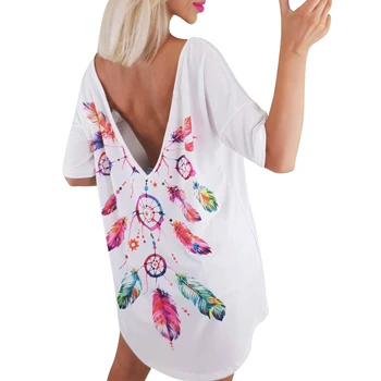

Punk Style Summer 2020 Sexy Women T-shirts Irregular Tops Short Sleeve Backless Printed Sexy Shirt Long Loose Summer Tops Femme