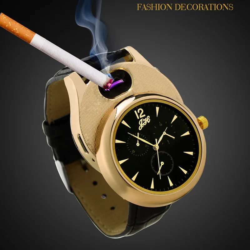 

Watch Men Quartz Lighter Cigarette Lighter Arc Windproof USB Charging Flameless Wristwatches clock man JH338