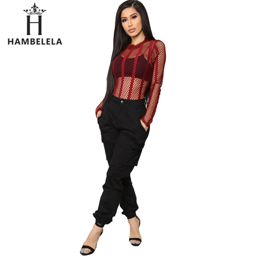 HAMBELELA Sexy Black Red Mesh Bodysuit Womens Hollow Out O-Neck Long Sleeve Body Combinaison Femme Summer Tops Women Overalls (9)