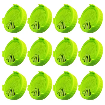 

HOT 12-Pack Germination Pot Cover, Sprout Cover, with Screen, for Wide-Mouth Mason Jar Germination Tool