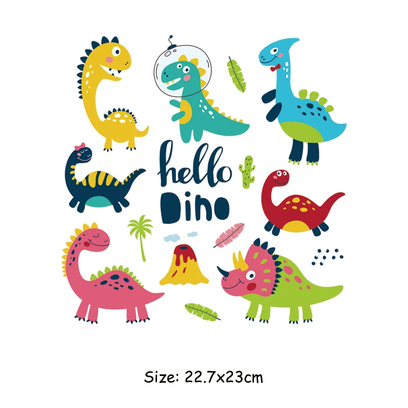 Boy Girl Clothes Sticker Stripe Diy Heat Transfer Little Dino Set Patches Fashion Diy Sticker Heat Press Appliqued Iron On Patch