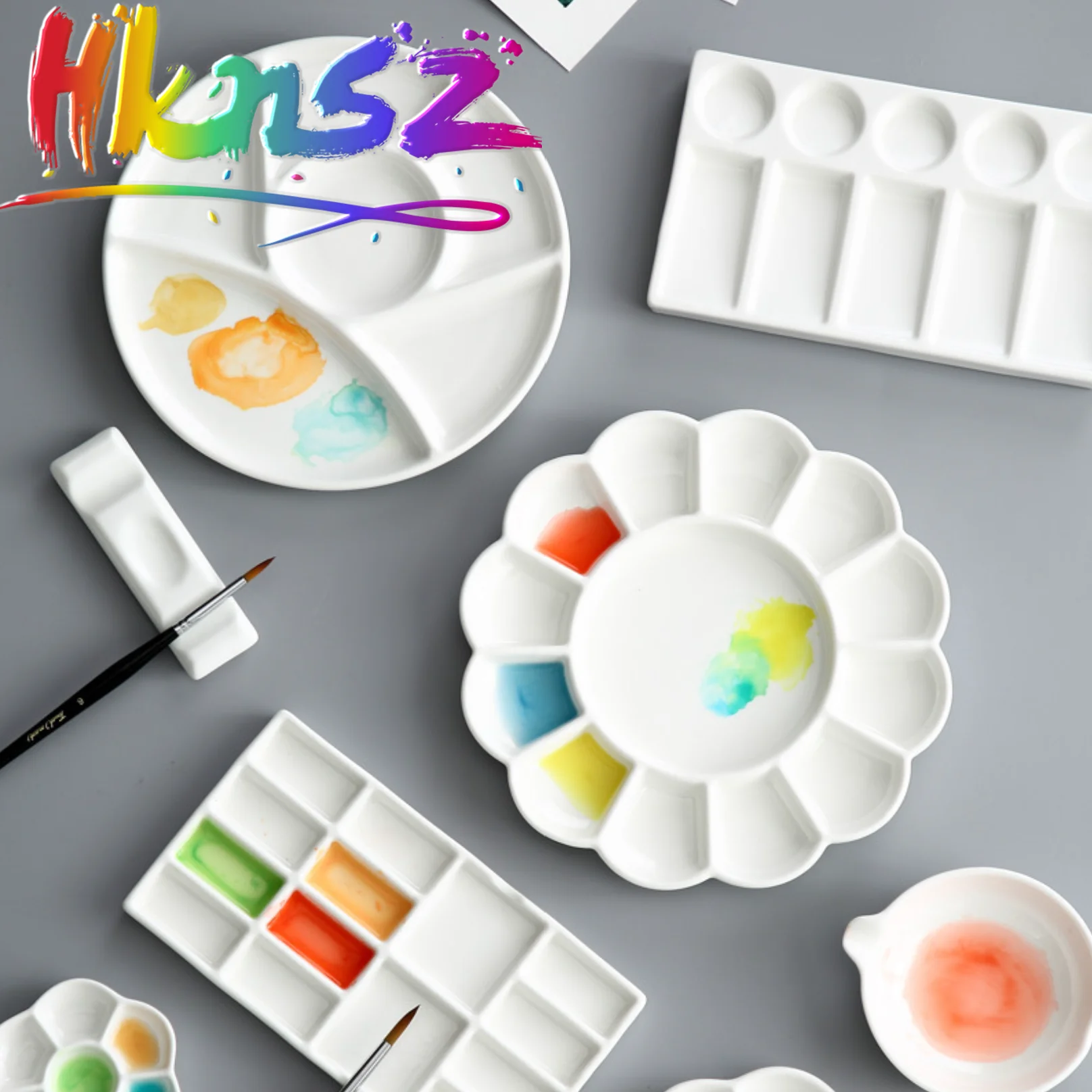 Flower Plum Rectangle Ceramic Palette Color Mixing Paint Palette Tray