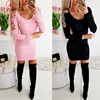Best Seller Elegant Women Mini Dress Patchwork Hollow Out Design V-Neck Long Sleeve Solid Color Slim Hips Autumn Winter Dress for Streetwear 4000317909537