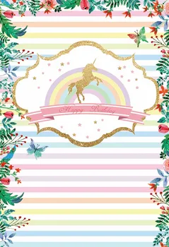

Unicorn Floral Backdrop for Photography Rainbow Birthday Party Photo Background Newborn Baby Backdrops Studio