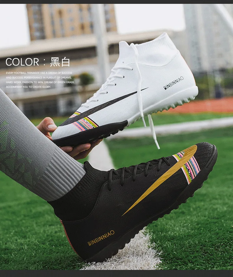 Мужские футбольные бутсы для использования в помещении Шипованная обувь футбольная обувь сверхтонкие высокие лодыжки тренировочные футбольные бутсы мужские кроссовки Chuteira Futelbol