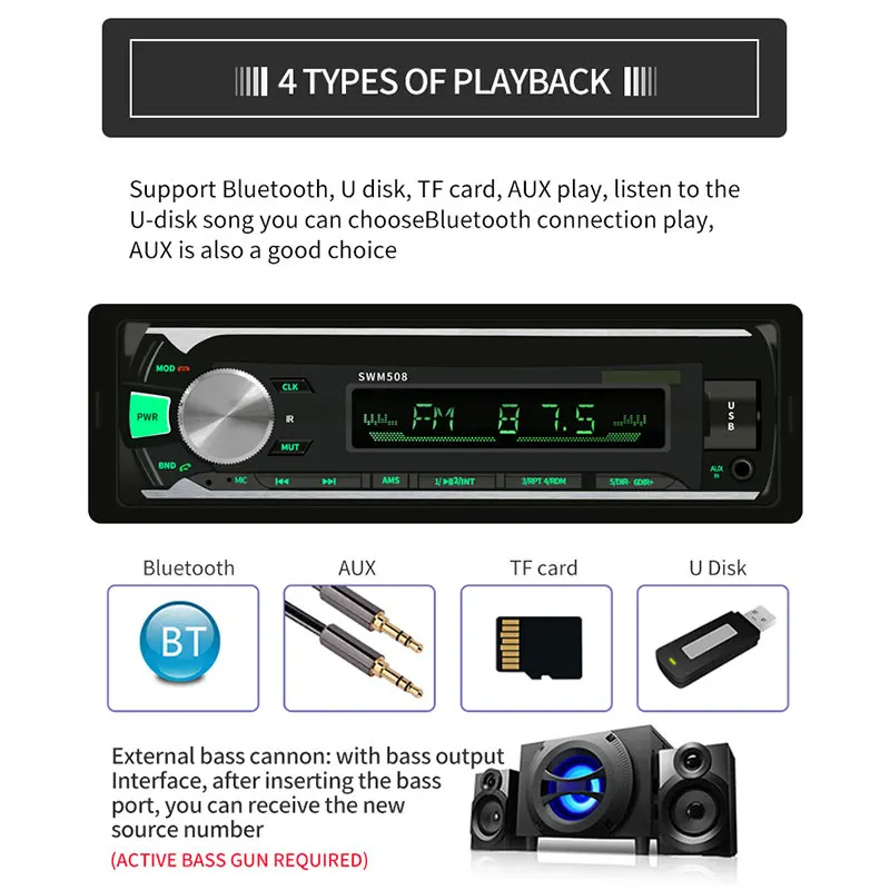 Автомобильный Mp3 радио плеер Bluetooth Fm Запись/копирование DC12V AUX Универсальный аудио Музыка Мультимедиа