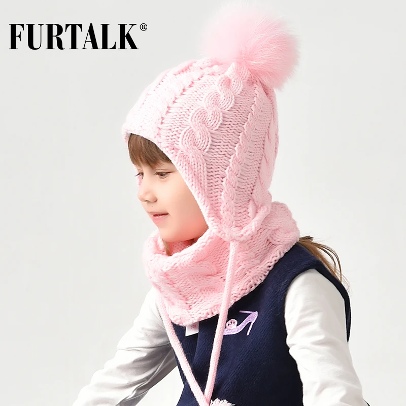 FURTALK/детская зимняя шапка с помпоном комплект шарфом для девочек и мальчиков
