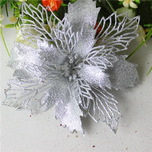 16CM silver 15 шт. 11 см/16 см/27 см Рождественский цветок высокого качества рождественские цветы декоративный искусственный цветок золотые серебряные елки украшения - Цвет: 16CM silver