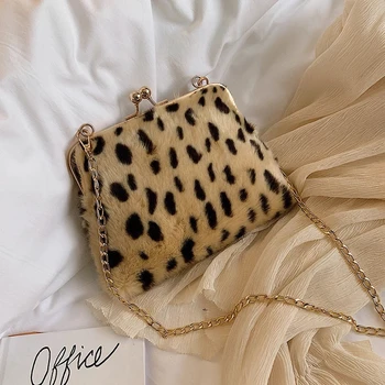 

Luxury Faux Fur Women Crossbody Bag Leopard Pattern Ladies Chain Small Shoulder Bags Fashion Female Evening Clutch Purse Handbag