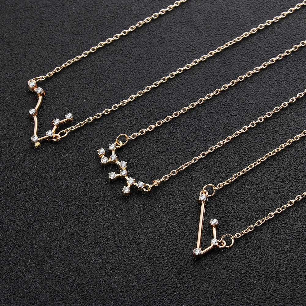 12 Constellation Pendent Necklaces Trendy Shiny Crystal Star Zodiac Sign Female Elegant Choker Women Jewelry Gift | Украшения и