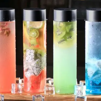 

12PCS Plastic Portable Water Bottles Bottles With Black Lids 400/500ml Drink Bottles Leakproof Juice -