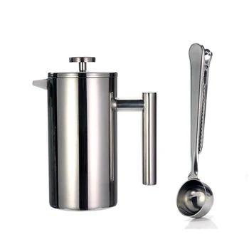 

350Ml French Press Coffee Maker - Double Wall Stainless Steel - Keeps Brewed Coffee or Tea with Sealing Clip/Spoon