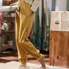 Sanderala, женские хлопковые пижамы, брюки, брюки, весна, эластичные свободные брюки, талия, одноцветные, свободные, нижнее белье для дома, сна