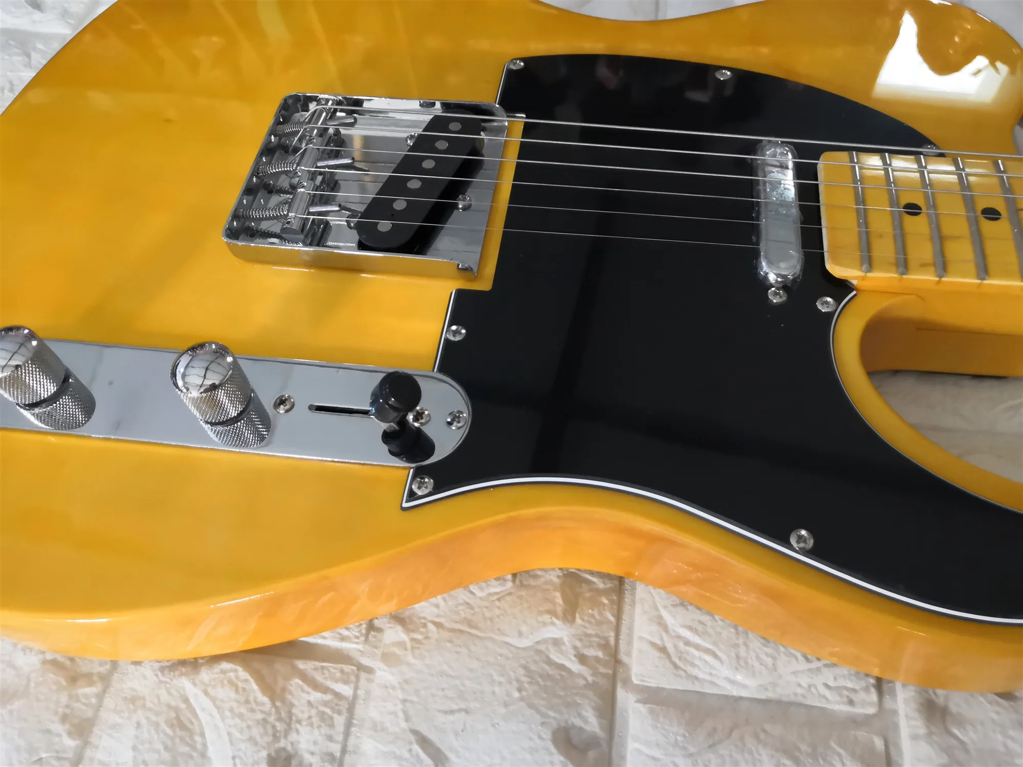 Заводская изготовленная на заказ Желтая хромированная гитара telr Кленовая