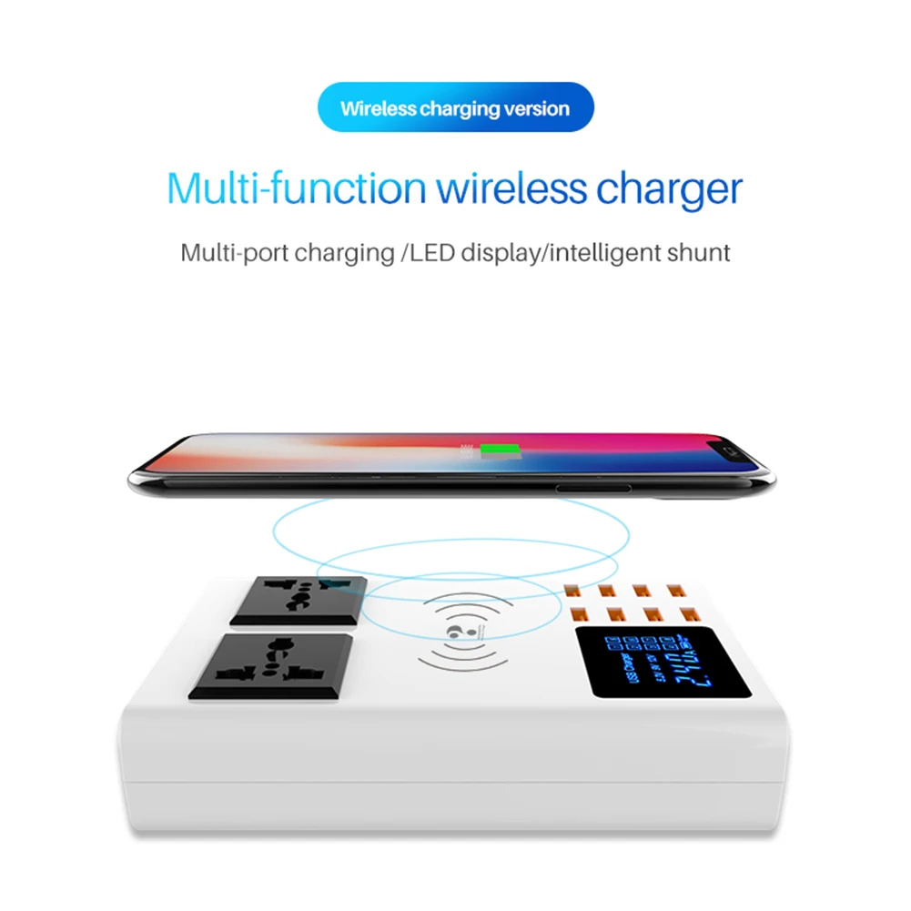 

Qi Wireless USB Charger 40W LED Display Quick Charge 3.0 Fast Charging Station For iPhone X Samsung Huawei Nexus Mi Adapter