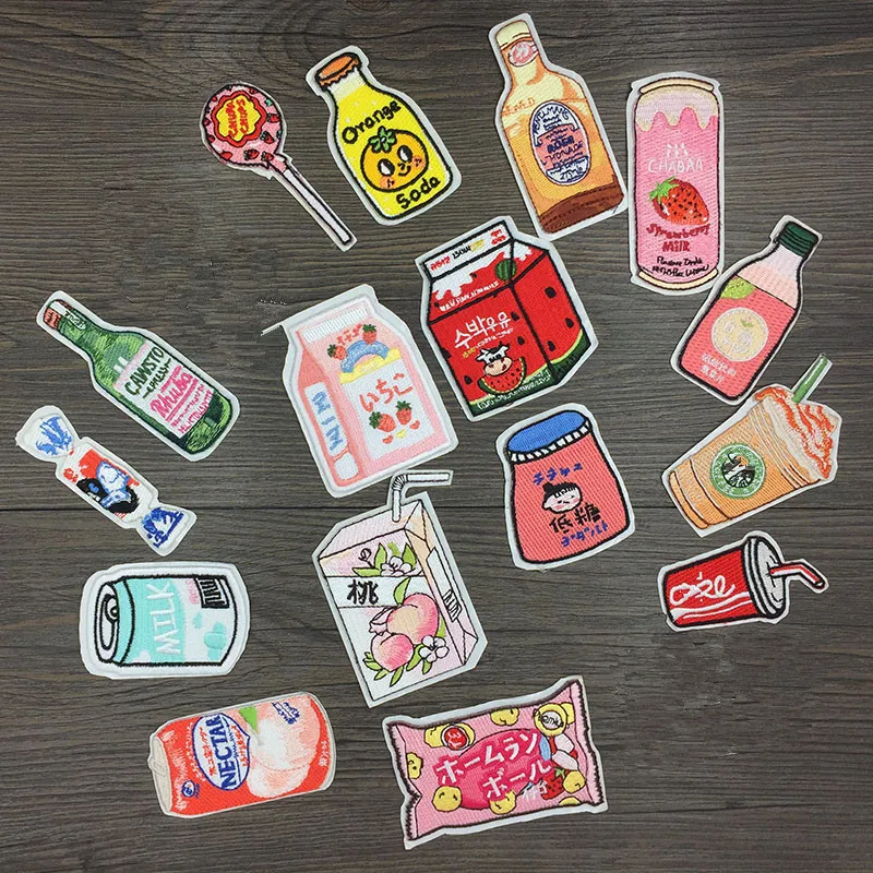 Fashion Drink Patches Embroidered Iron On Patches For Clothing Cute Candy Stickers On Clothes