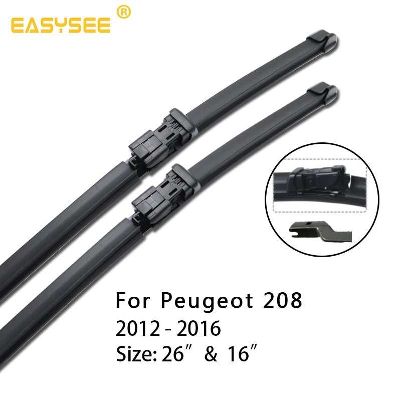 Windscreen windshield Wiper Blades for Peugeot 208 26&quot&amp16&quot Fit Push Button Arms 2012 2013 2014 2015 2016 | Автомобили и