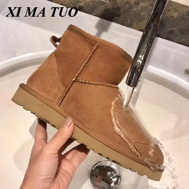 Botas de nieve impermeables para mujer, zapatos de invierno con suela de  goma antideslizante, cuero de vaca 100% auténtico, talla grande, venta al  por mayor|Botas de nieve| - AliExpress