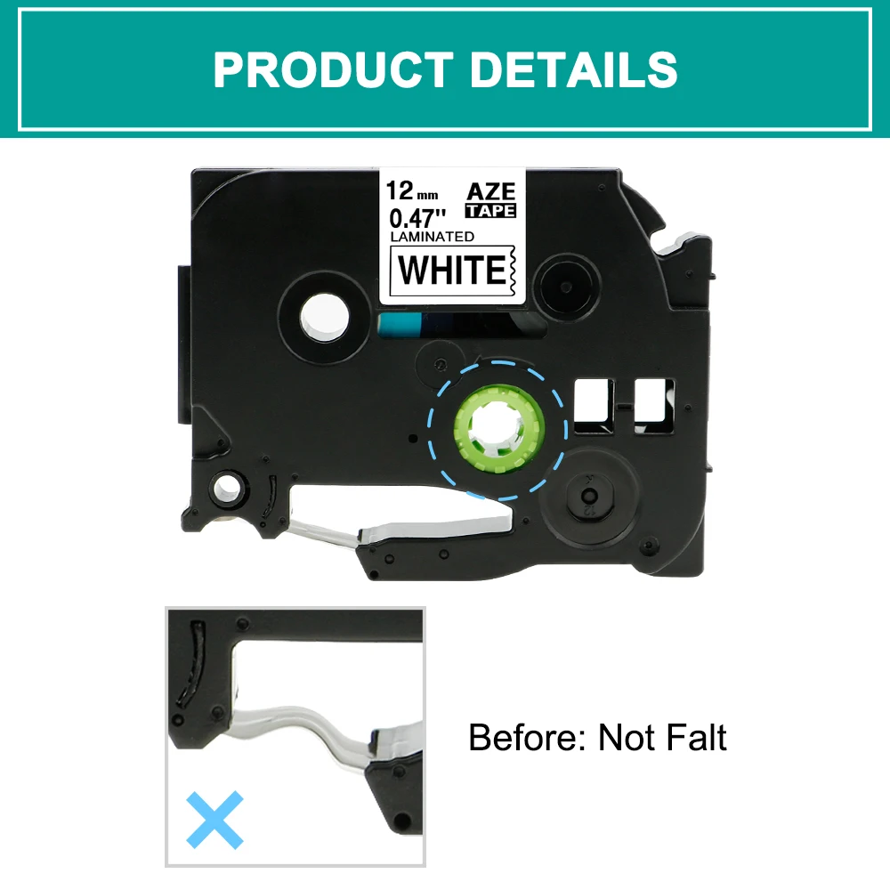 5PK 0.47" Label Tape Laminated For Brother PT-D400 TZ-231 TZe-231 Black on White 