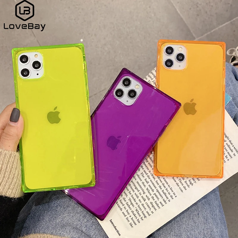 Lovebay Clear Fluorescence Square Phone Case For iPhone 11 Pro Max X XR XS 6 6s 7 8 Plus Gorgeous Frame Shockproof Back Cover Lovebay Clear Fluorescence Square Phone Case For iPhone 11 Pro Max X XR XS 6 6s 7 8 Plus Gorgeous Frame Shockproof Back Cover