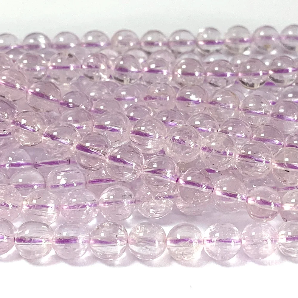 Veemake Natural Genuine Clear Purple Kunzite Spodumene Cat's Eye Round Loose Gemstone Beads 7mm 7.8mm 3