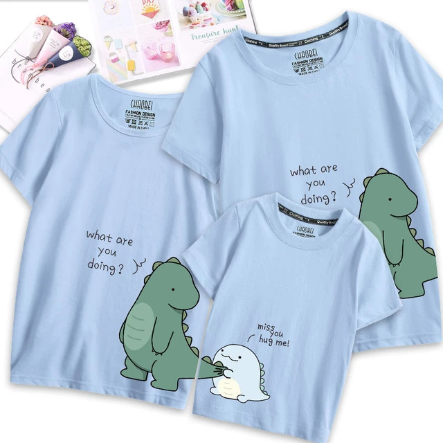 Family Matching Outfits Clothes Mother Dad and Kid Summer Cartoon Dinosaur T-Shirt Sport Clothing Cotton Parent Child Outfits 5