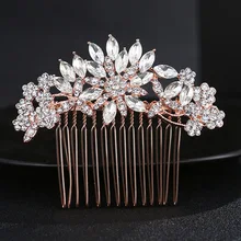 Bridal hair headdress Wedding Jewelry Hair Accessories Rose Gold Color Hair Comb Crystal Blossom for Hairstyle FS65