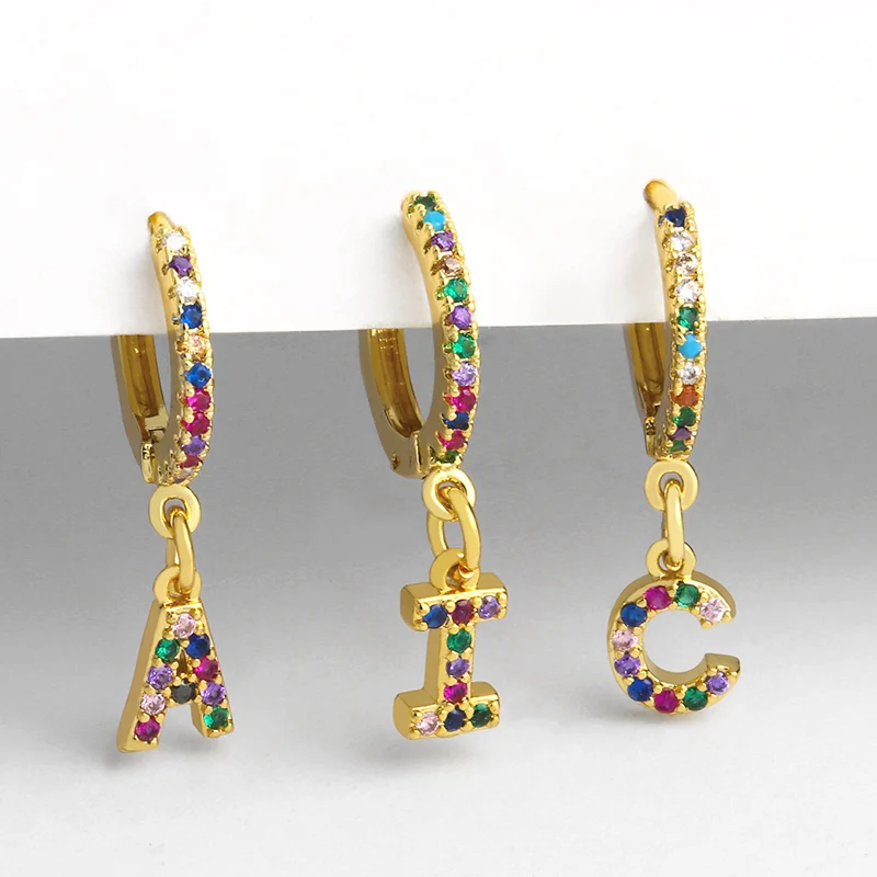 Drop-Earrings Rainbow Jewelry Gold-Huggie Initial-Letter Cute Alphabet Small Women Copper