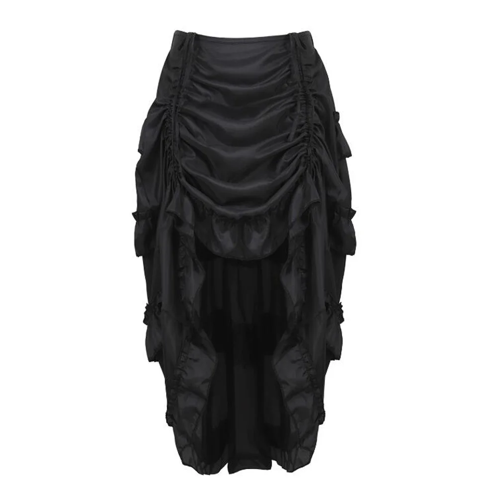

Women Black Long Maxi Skirt Plus Size Ruched High Low Corset Skirt Open Front Retro Vintage Victorian Steampunk Gothic Skirts