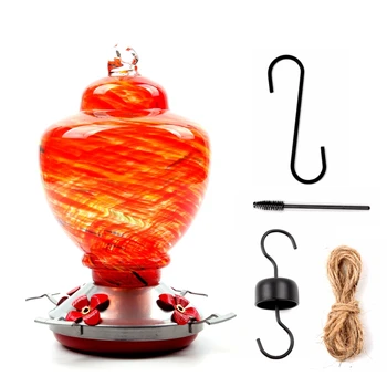 

Hummingbird Feeder for Outdoors with Hand Blown Glass, Hand Bird Feeder with Per