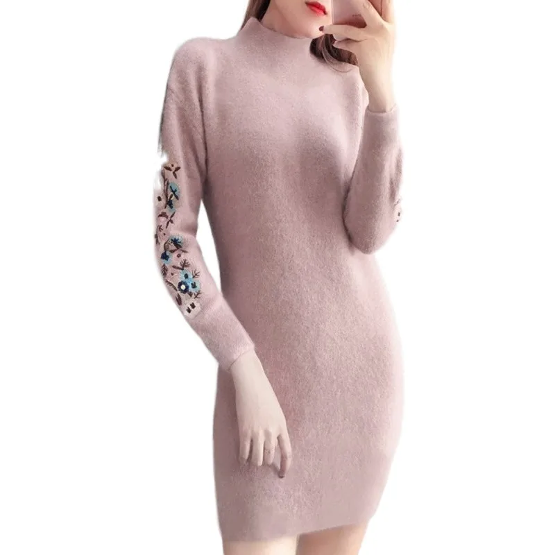 Mid-length Dress Autumn Winter Solid Color Slim Wrap Hip Sexy Fashion Elegant Comfortable Fabric Light And Breathable Hot Sale | Женская