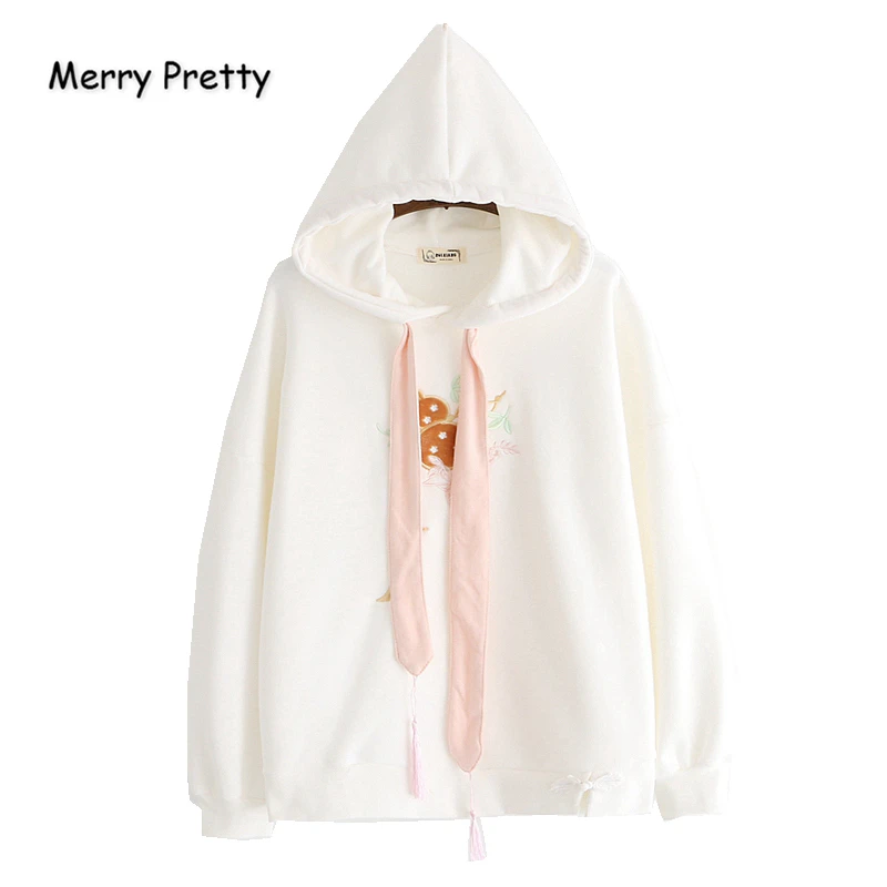 Женский свитшот с капюшоном MERRY PRETTY милый стильный цветочной вышивкой худи в