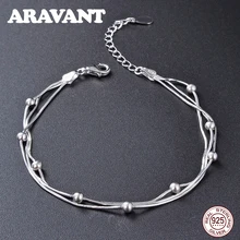 925 пробы серебряные ювелирные изделия три линии гладкие браслеты из бусин для женщин