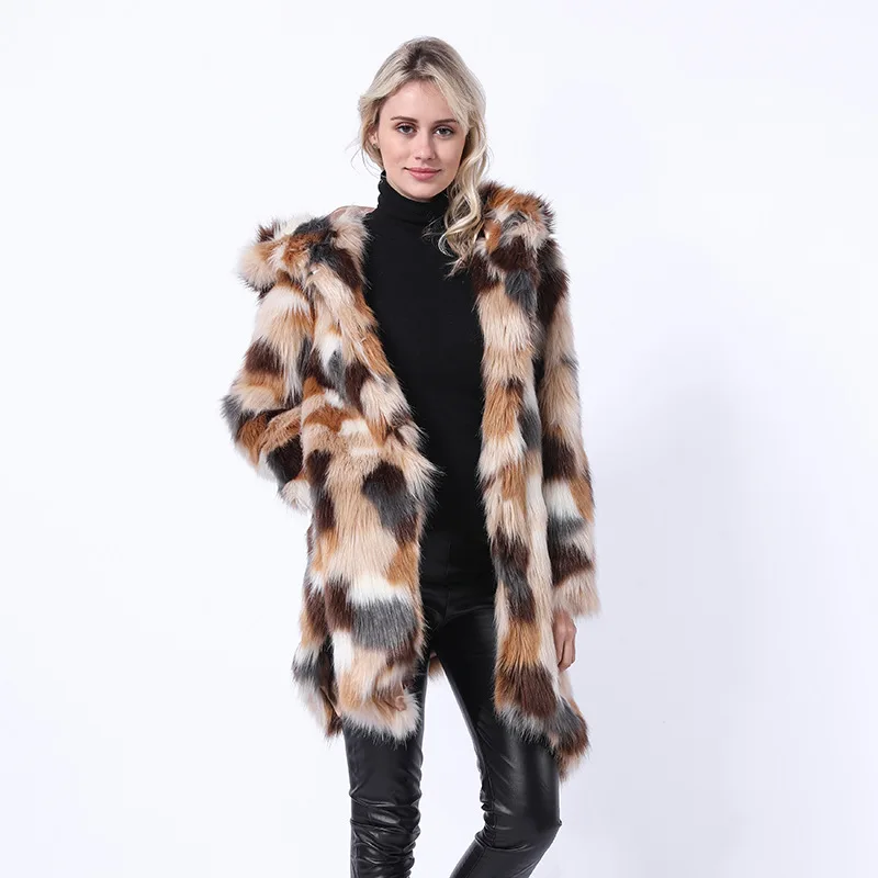 

Haining fur autumn and winter new imitation fox hair color collision color skinny fur vest coat