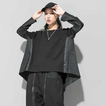 

Women Autumn Winter Long Sleeve O-neck Fashion Splice Irregular T Shirt Female Streetwear Hiphop Harajuku Plus Size Tshirt Tops