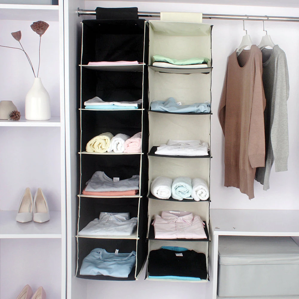 Hanging Closet Organizers 6-Shelf Fabric Hanging Storage Bag Wall Mounted Wardrobe Sundries Hanging Bag Cosmetic Toys Organizer
