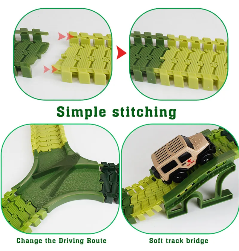 Railway Magical Racing Track Play Set Educational DIY Bend Flexible Glowing Race Military Army Flash Track Car Toys For Children