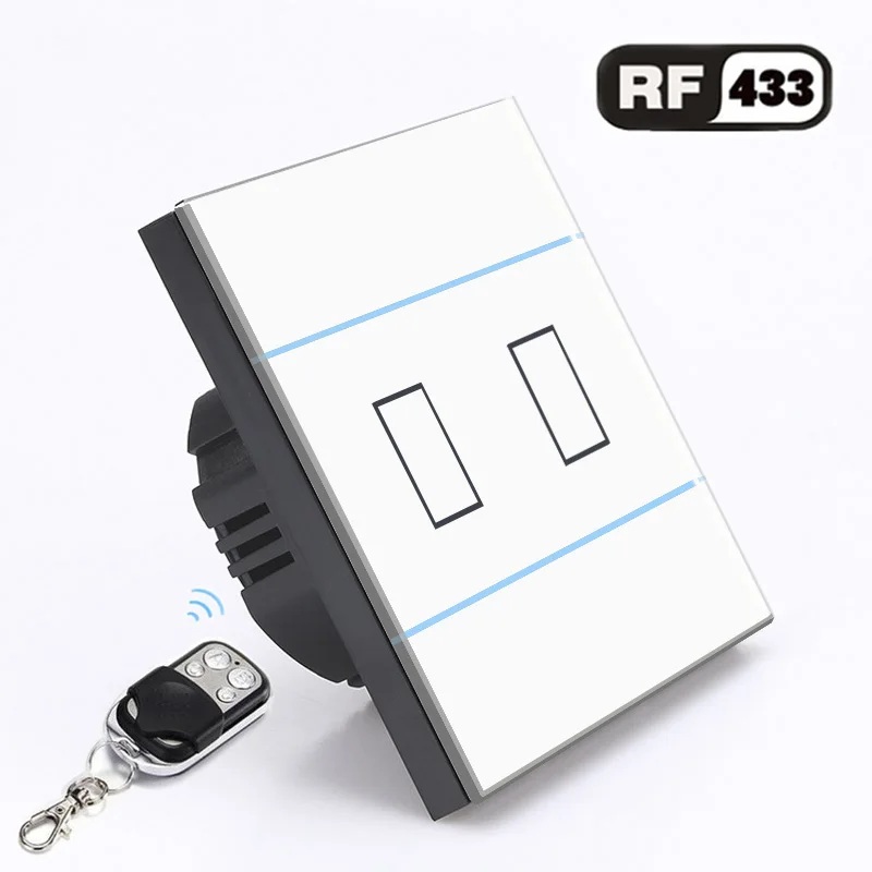 2 gang remote white 1/2/3 Беспроводной сенсорный выключатель 220 В настенный светильник переключатель, ЕС Стандартный Беспроводной умный дом переключатель - Цвет: 2 gang remote white