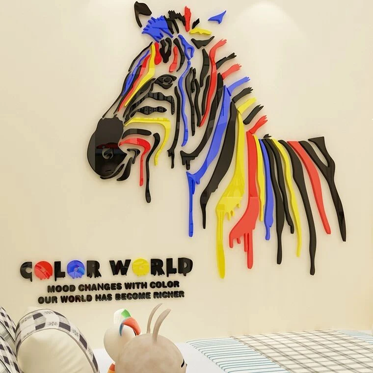 Новое поступление, 3D акриловые настенные наклейки с рисунком зебры для детской комнаты, гостиной, DIY Художественный Настенный декор, красочные настенные декоративные зебры