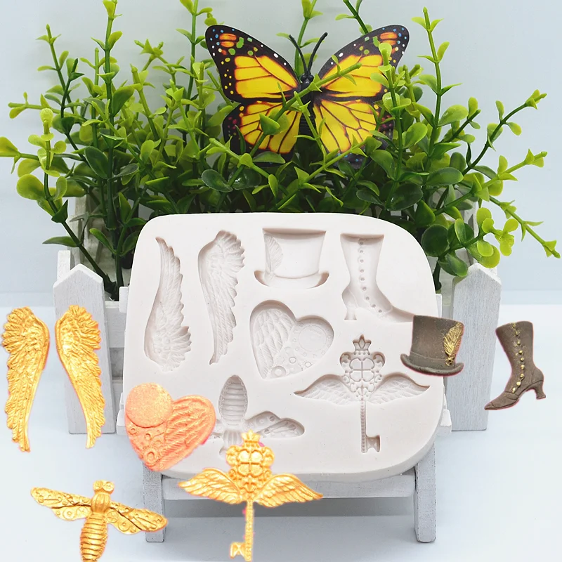 

Bee Key Shoes Hat Silicone Mold Kitchen Baking Resin Tool DIY Cake Chocolate Fondant Moulds Dessert Lace Pastry Decoration