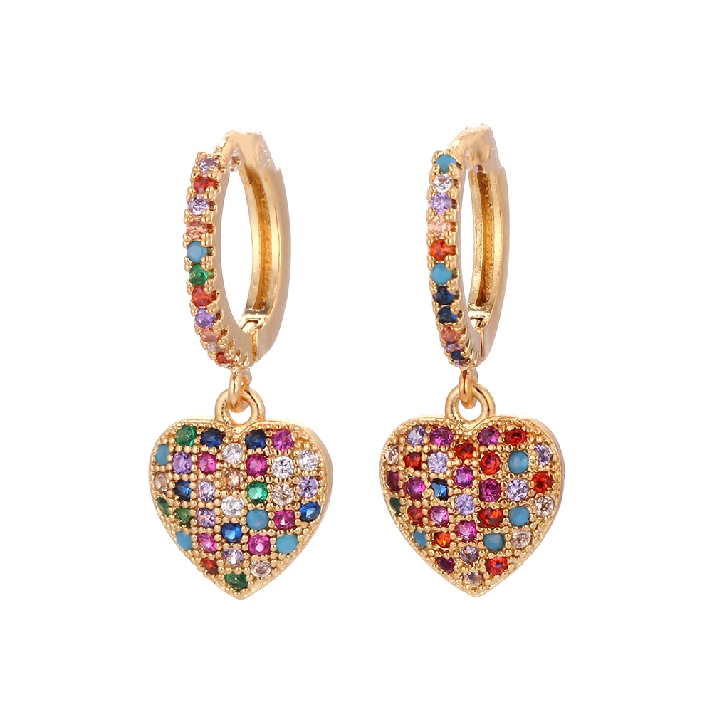 

EYIKA Small hoop cubic zircon Fashion Rainbow CZ Earring Hamsa/Round/Cactus / Smiley / Cup / Heart / Beetle / Lightning / Cross
