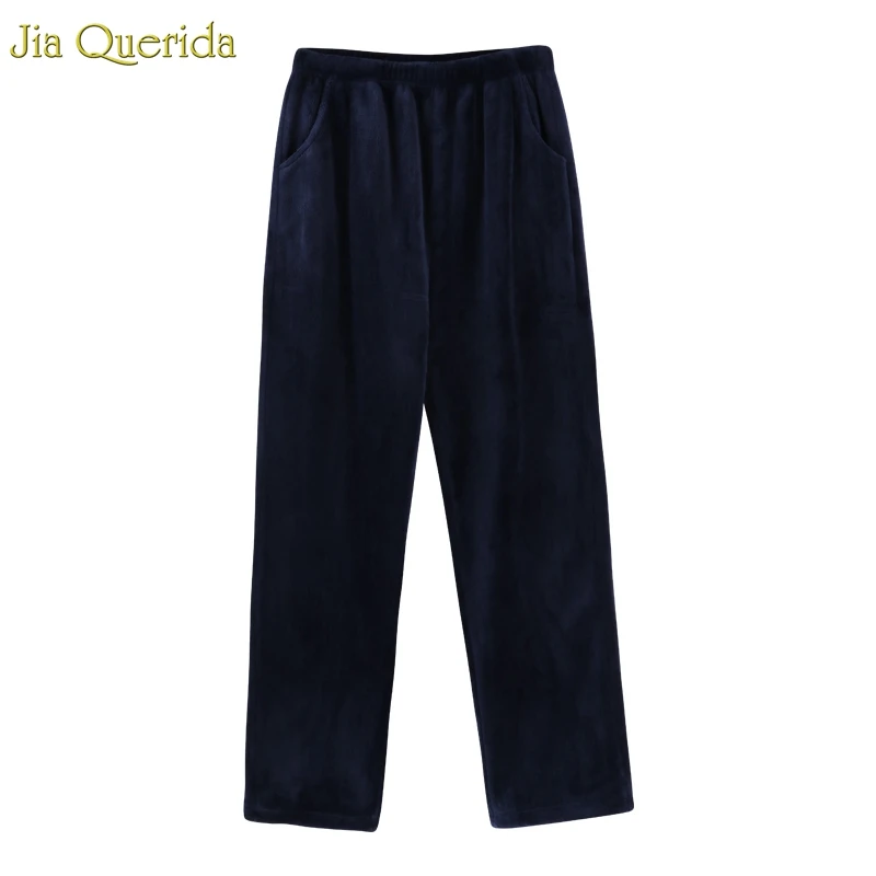 

Men Sleepwear Flannel Pijama Hombre Winter Mens Pyjama Pants Royal Blue Elastic Waist Two Pockets Men's Cozy Sleep Bottoms New