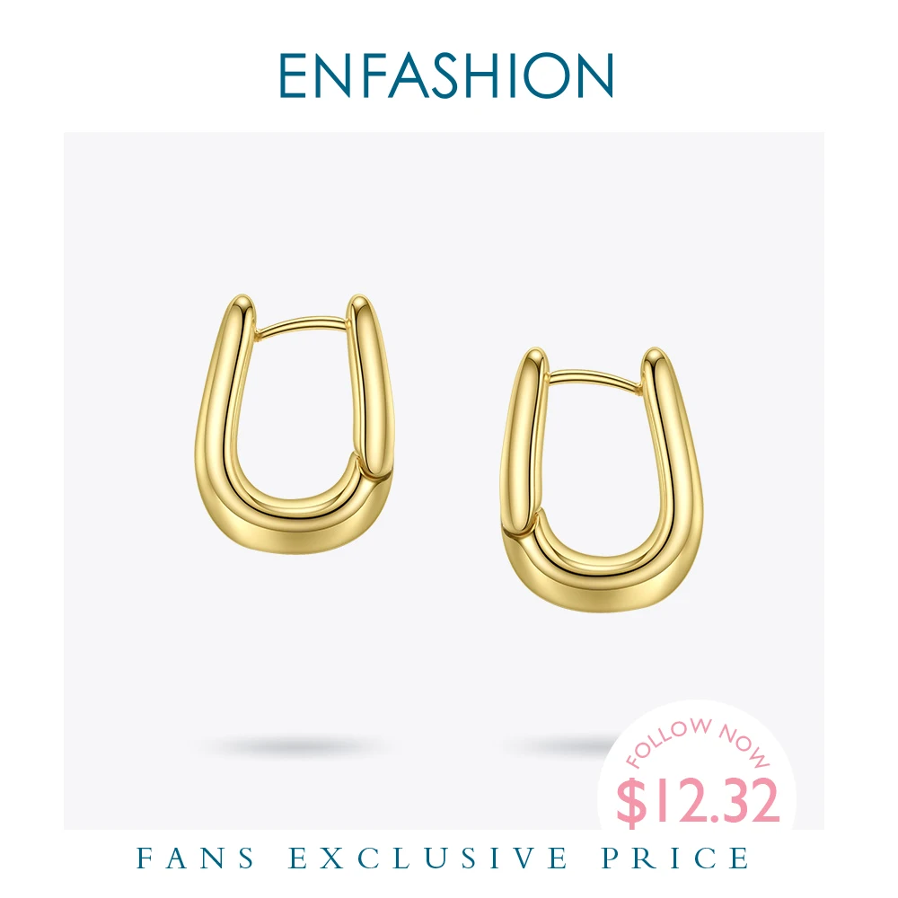 

ENFASHION U Shape Hoop Earrings Gold Color Cute Geometric Small Circle Hoops Earings Fashion Jewelry For Women Gift Aros E191114