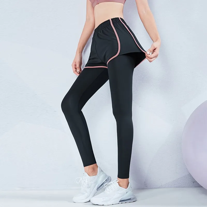 Women's Sports Running Tights 2 in 1 Workout Gym Legging Elastic Waist Yoga Pants with Lining Femme Sweatpants