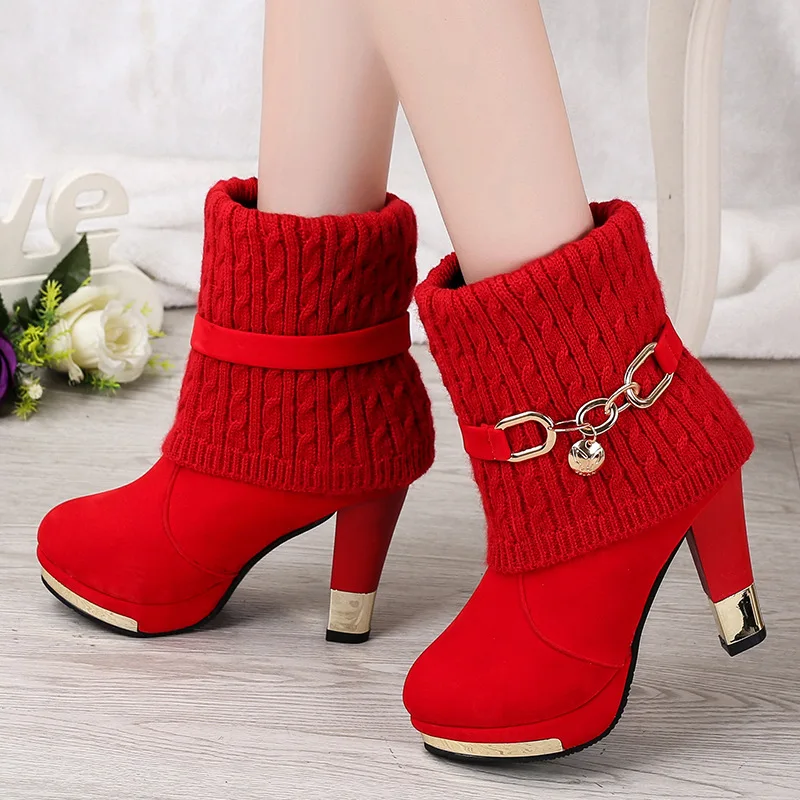 

2008 Winter New Rough-heeled Women's Boots Grinded Wool Thread Mid-boots Size 43 Martin Boots