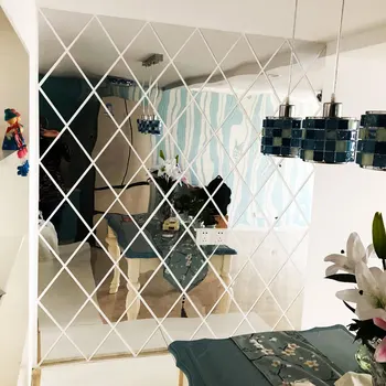 

S/M/L Sizes Diamonds Triangles Acrylic Mirror Wall Stickers Mural Beautiful Fashion Embossed WallpapersHome Decor