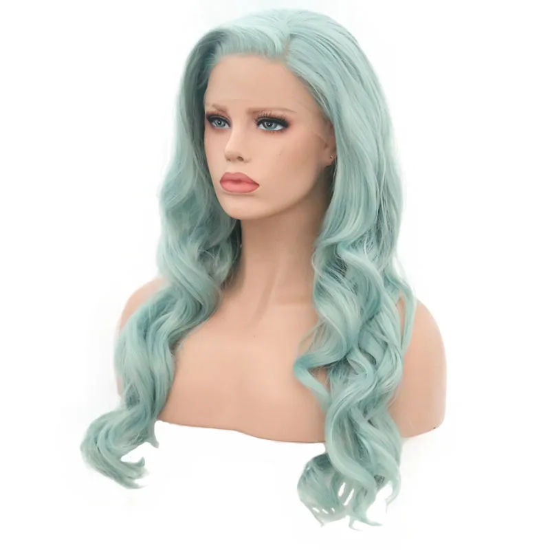 Харизма мятно-зеленый волнистый парик для женщин термостойкие Glueless синтетические парики на кружеве с боковой частью Косплей парики
