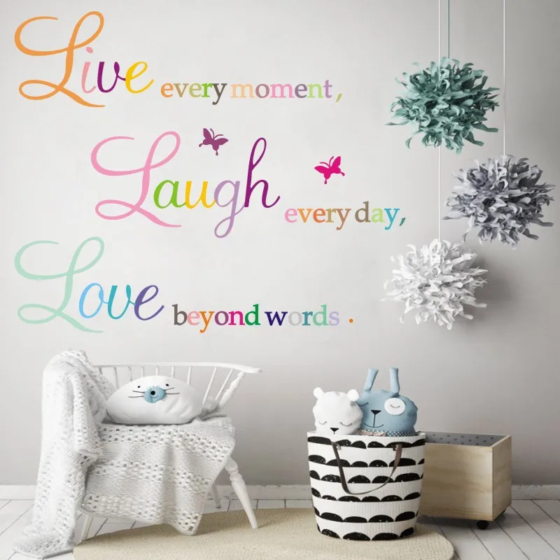 

Colorful LIVE LAUGH LOVE English Inspirational Quotes Wall Stickers for Kids Rooms Bedroom Living Room Home Decor