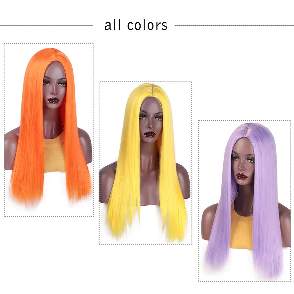 Doris Beauty Synthetic Long Straight Blonde Purple Orange Wig for Women Natural Middle Part Cosplay Wig