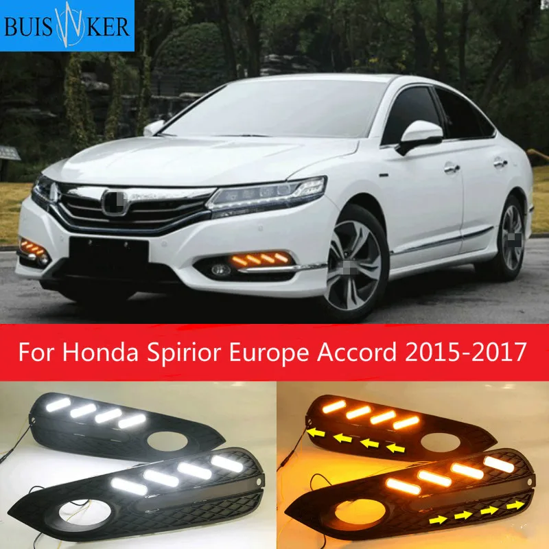 

2 шт. для Honda Spirior Europe Accord 2015-2017 передсветодиодный ные ДХО дневные ходовые огсветильник Противотуманные фары с желтым светильник